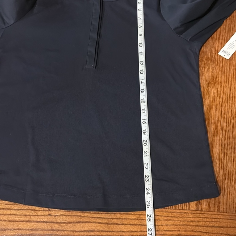 Chico's NWT Classic Navy MIX MEDIA cotton Blouse top statement touched sleeves L - Picture 12 of 12